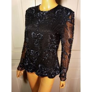 Vintage beaded silk sequined trophy top Sténay S M